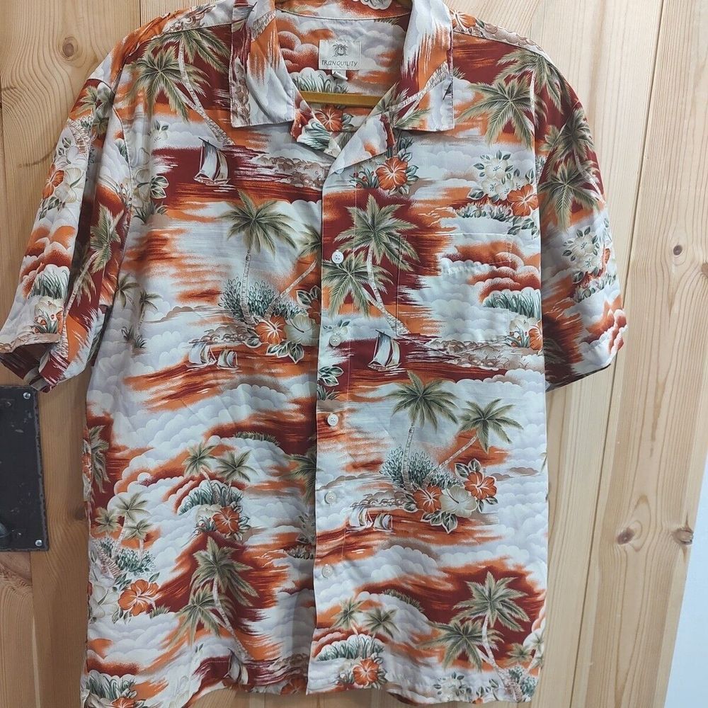 Tranquility Men's Hawaiian Short Sleeve Multi-Colored Button Up‎ Shirt Sz XL